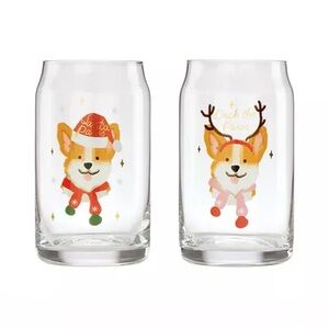 NWT Cambridge 16 Oz. Holiday Corgi Cocktail Glass Set